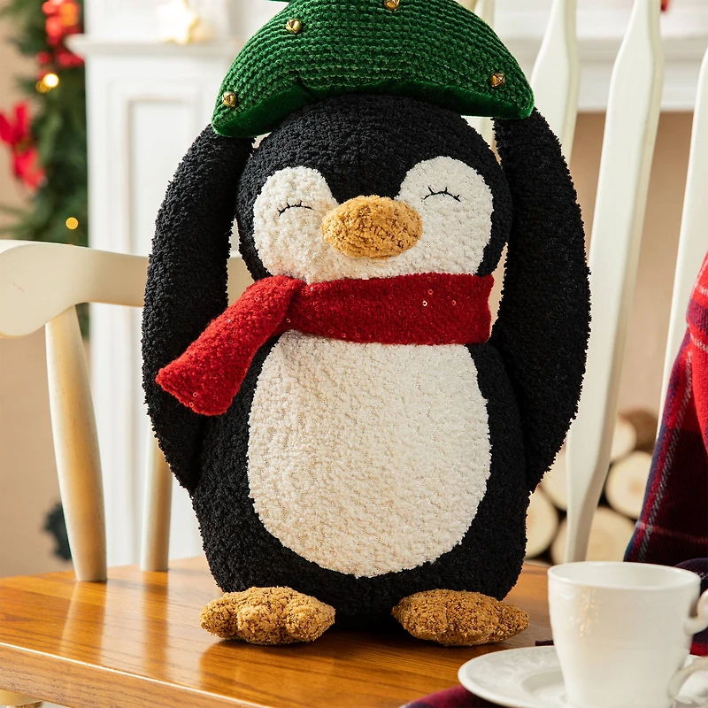 Glitzhome® 21.25" Christmas Fabric Penguin with Top Tree Décor