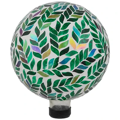 10" White & Green Mosaic Iridescent Leaves Outdoor Garden Gazing Ball
