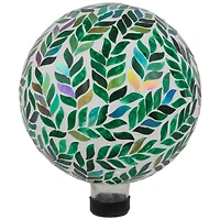 10" White & Green Mosaic Iridescent Leaves Outdoor Garden Gazing Ball