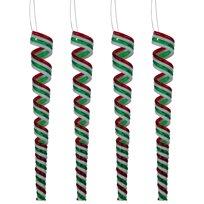 Pack of 4 Red  White and Green Candy Curls Christmas Ornaments 7"