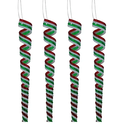 Pack of 4 Red White and Green Candy Curls Christmas Ornaments 7"