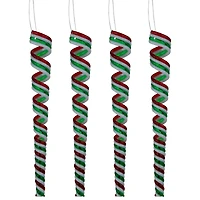 Pack of 4 Red  White and Green Candy Curls Christmas Ornaments 7"