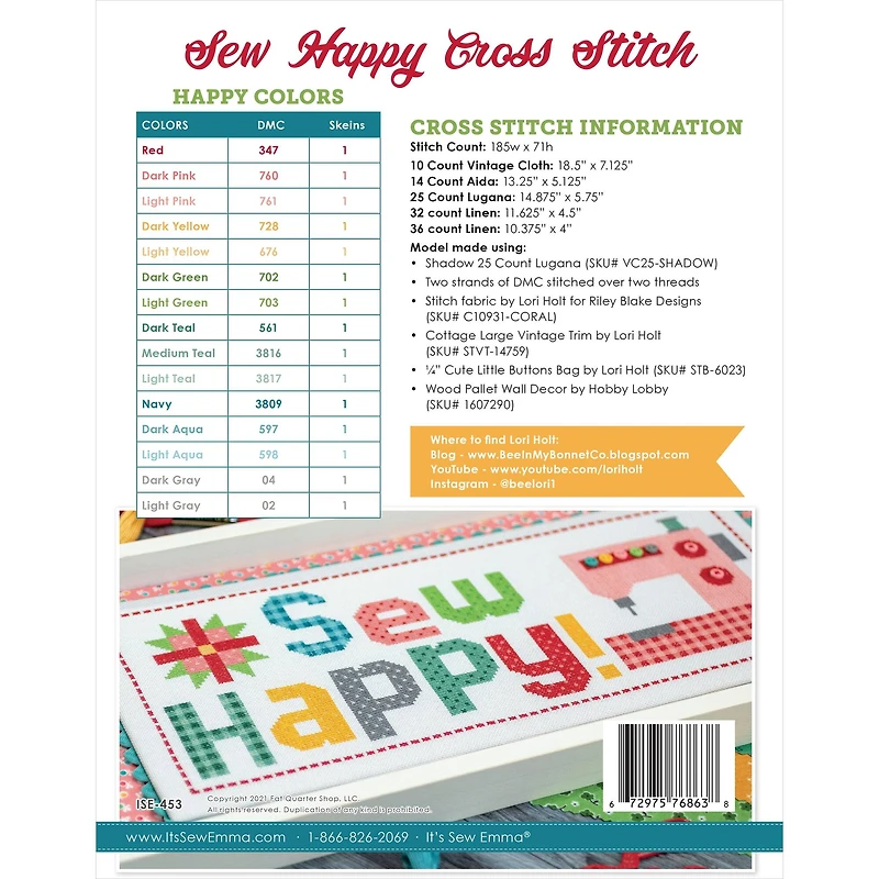 It's Sew Emma® Sew Happy Cross Stitch Pattern