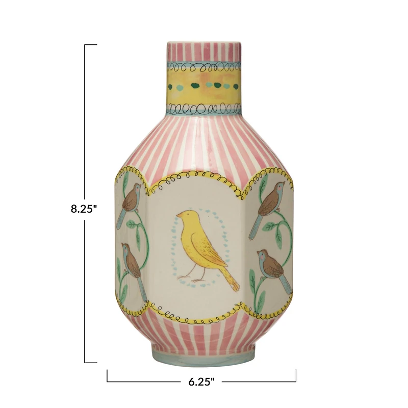 Hello Honey® 8" Painted Bird Design Ceramic Vase