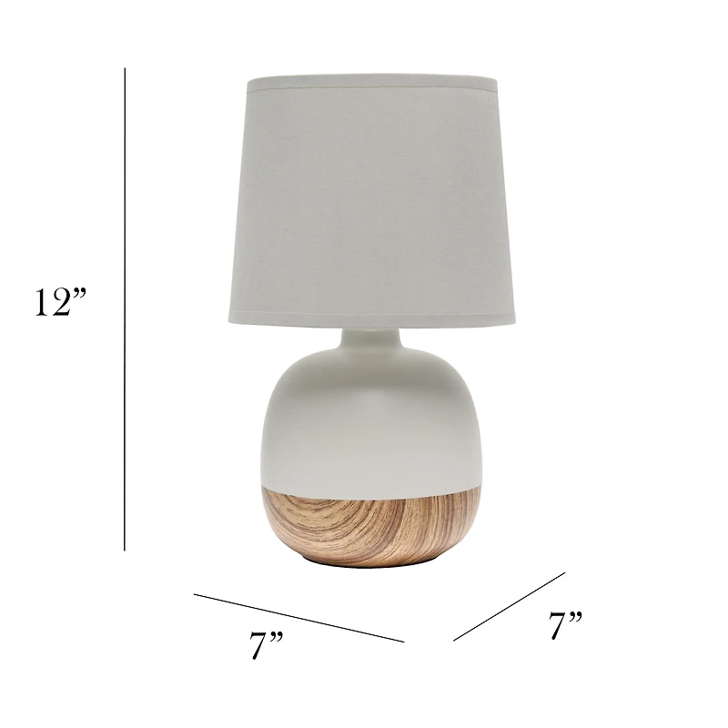 Simple Designs 12" Petite Mid Century Light Woodgrain Base Table Lamp
