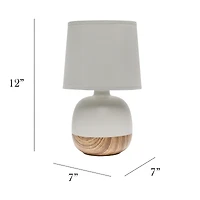 Simple Designs 12" Petite Mid Century Light Woodgrain Base Table Lamp