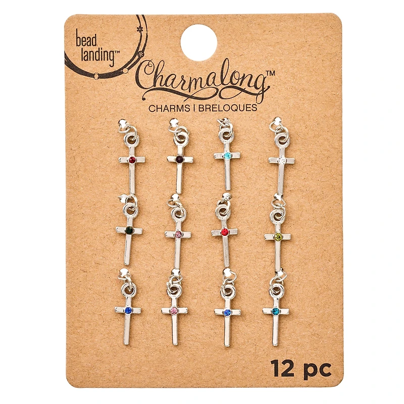 12 Packs: 12 ct. (144 total) Charmalong™ Rhodium Cross Birthstone Charms by Bead Landing™