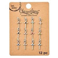 12 Packs: 12 ct. (144 total) Charmalong™ Rhodium Cross Birthstone Charms by Bead Landing™