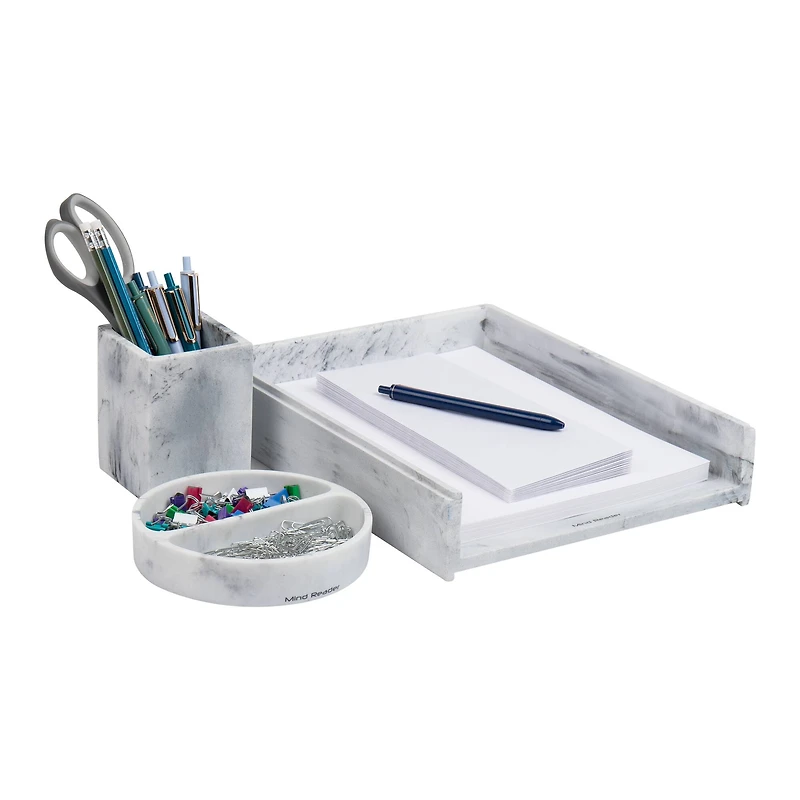 Mind Reader Marbella Collection White Pen Cup, Catch-All Dish & Paper Tray Office Set