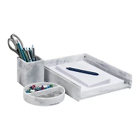 Mind Reader Marbella Collection White Pen Cup, Catch-All Dish & Paper Tray Office Set