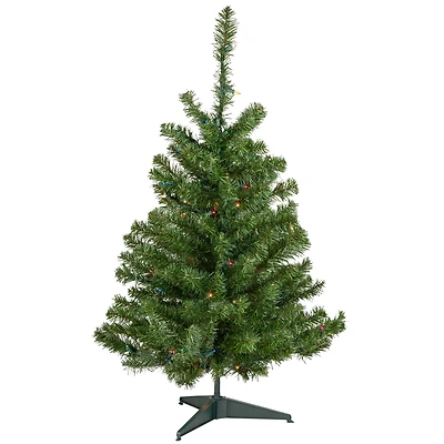 3ft. Pre-Lit Canadian Pine Medium Artificial Christmas Tree, Multicolor Lights