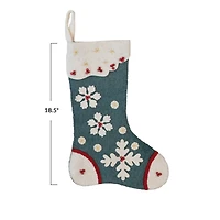 Hello Honey® 18.5" Snowflake Embroidery & Jingle Bell Wool Felt Stocking