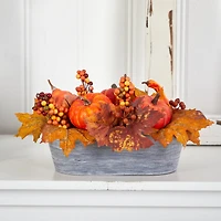 12" Pumpkin & Berries Autumn Harvest Arrangement In Washed Vase