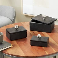 Black Marble Decorative Box with Textured Silver Aluminum Knobs, 3ct.