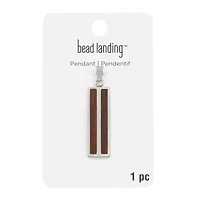 Rhodium & Wood Rectangle Pendant by Bead Landing™