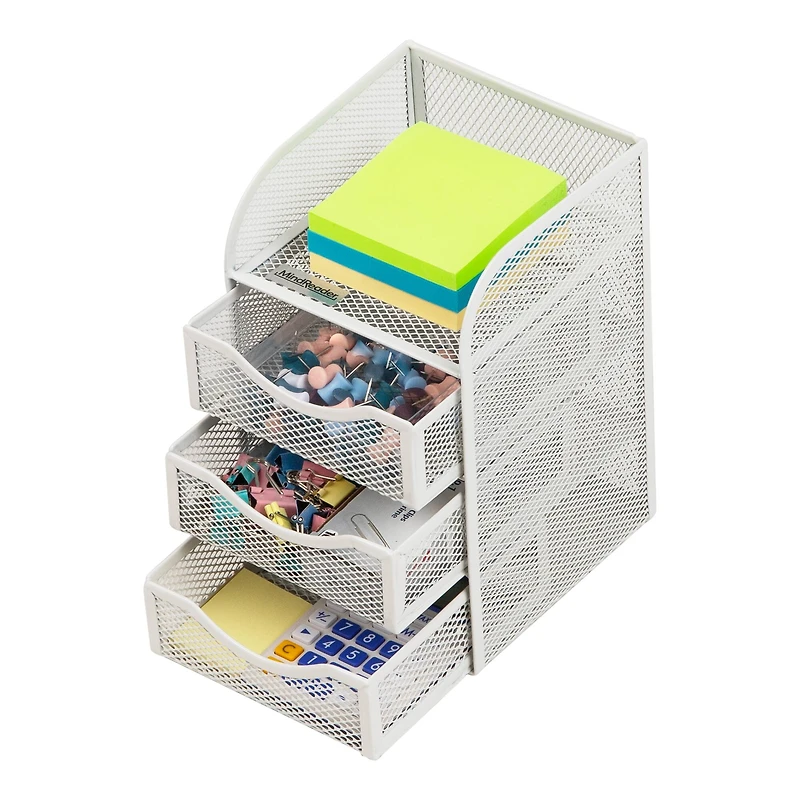 Mind Reader White 3 Drawers Mini Desk Office Supplies Organizer