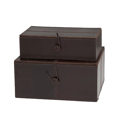 Leather Storage Box with Leather Loop Closure Set