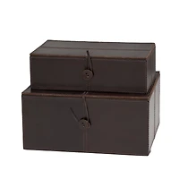 Leather Storage Box with Leather Loop Closure Set