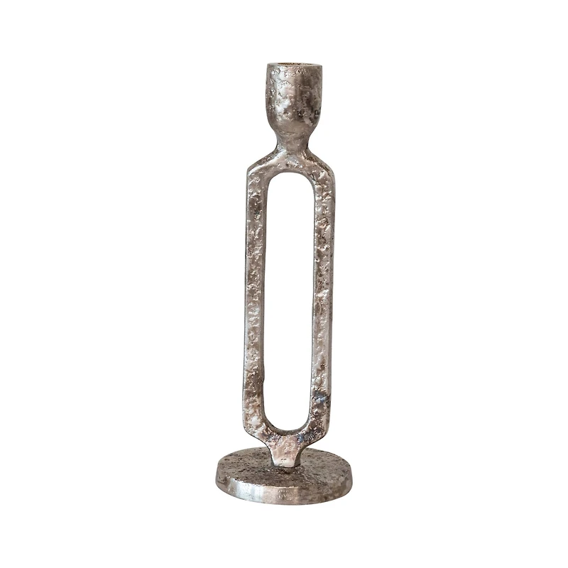 Hello Honey® 11" Oxidized Silver Finish Tall Aluminum Taper Candleholder