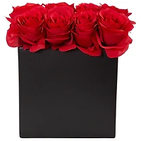 9" Red Roses Floral Arrangement in Black Vase