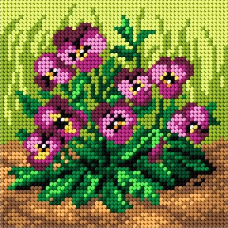 Orchidea Needlepoint Canvas For Halfstitch Without Yarn Purple Pansies - Printed Tapestry Canvas