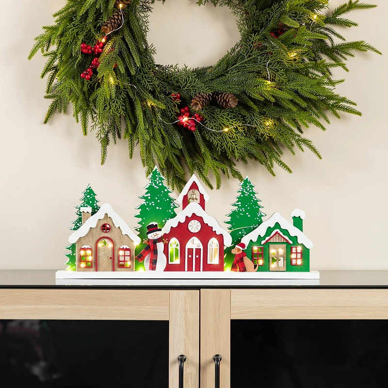 Glitzhome® 20" Lighted Wooden Christmas Villages Table Decor