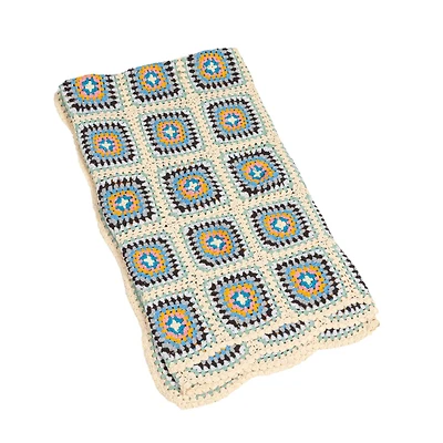 Hello Honey® Multicolor Block Pattern Hand-Woven Reclaimed Cotton Crocheted Throw