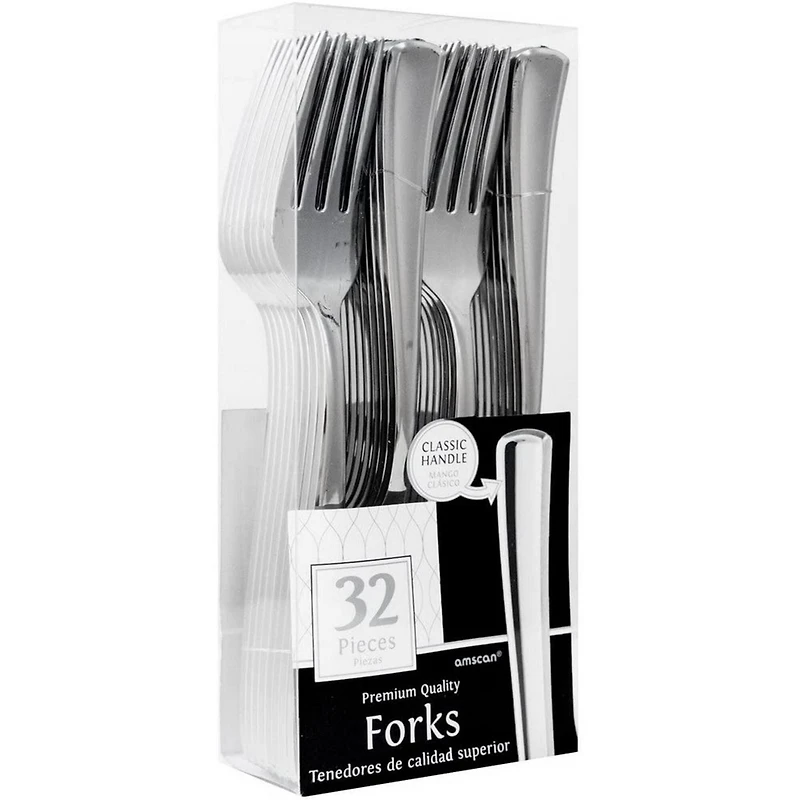 JAM Paper Metallic Stainless Silver Premium Plastic Forks, 32ct.