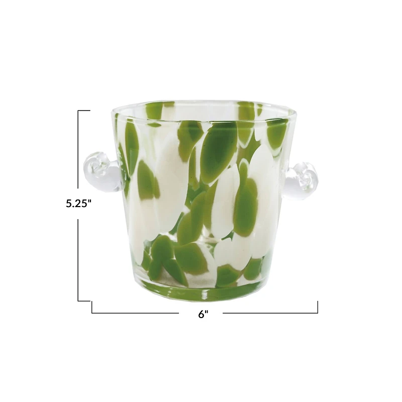 Hello Honey 32-Ounce Confetti Glass Ice Bucket with Handles, Yellow and Green