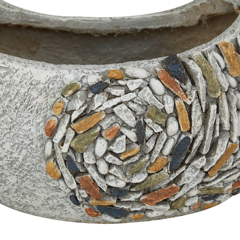 15" Gray Fiberglass Bird Planter with Stone Mosaic Design