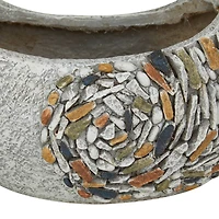 15" Gray Fiberglass Bird Planter with Stone Mosaic Design