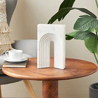11" White Grooved Marble Rectangular Arch Sculpture