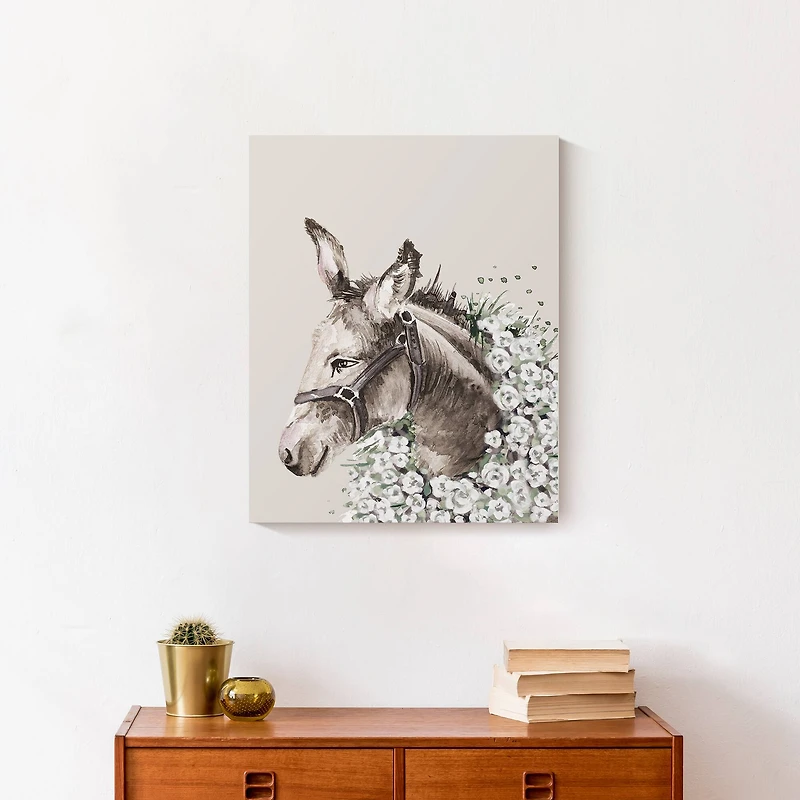 Sweet Floral Donkey 16" x 20" Canvas Wall Art