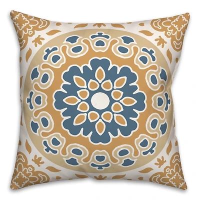 Blue & Yellow Mandala Throw Pillow