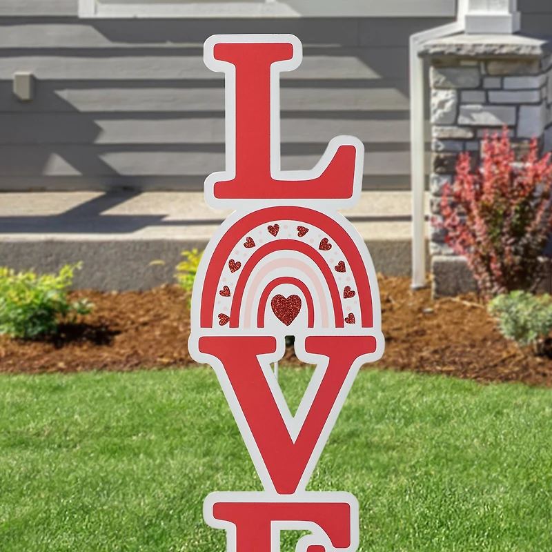 Glitzhome® 36" Valentine's Metal Rainbow "LOVE" Yard Stake