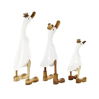White Bamboo Wood Duck Sculpture Set, 3ct.
