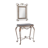Set of 2" Bronze Metal Traditional Console Table with Mirror, 32" x 23"