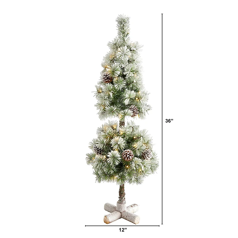 3ft. Pre-Lit Flocked Artificial Christmas Tree Topiary, Warm White LED Lights