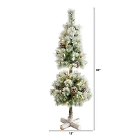 3ft. Pre-Lit Flocked Artificial Christmas Tree Topiary, Warm White LED Lights