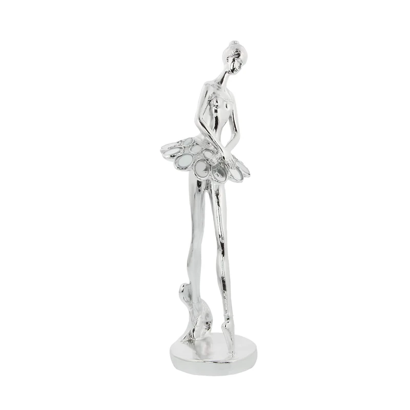 Set of 3 Silver Polystone Modern Dancer Sculpture, 14", 14", 12"