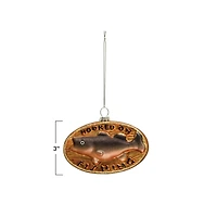Hand Painted Glass Fish Ornament with Glitter and Hooked on Fishing Text