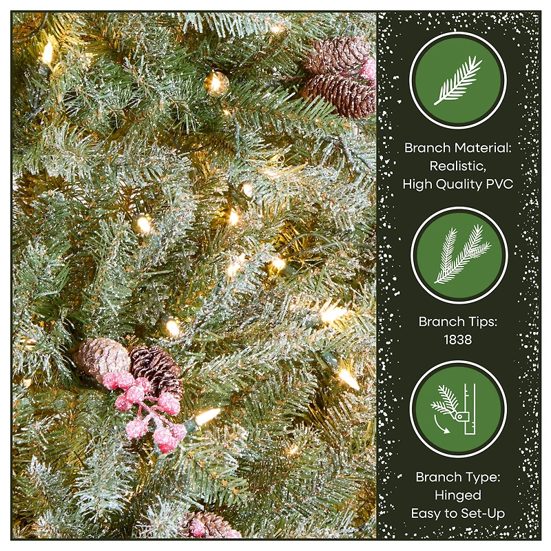 6.5 ft. Pre-Lit Flocked Dunhill® Fir Full Artificial Christmas Tree, Clear Lights