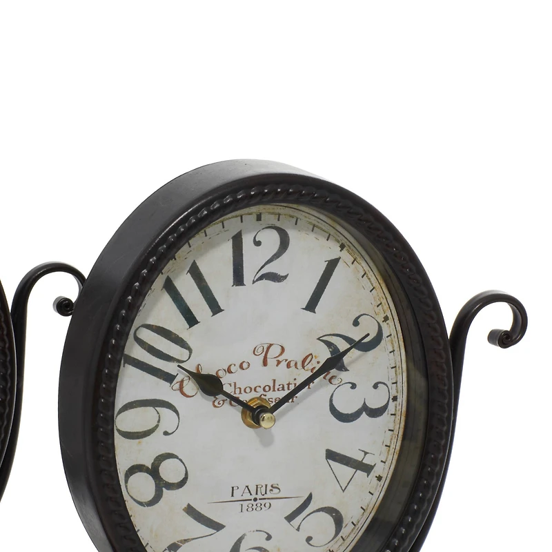 12" Black & White Metal Oval Clock Set
