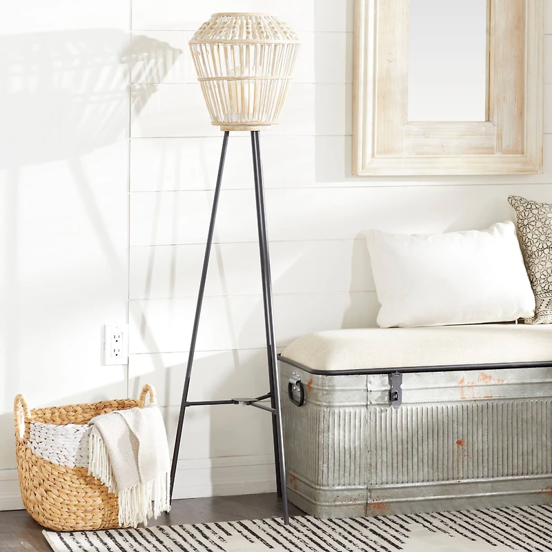 White Metal Natural Lantern, 55" x 13" x 13"