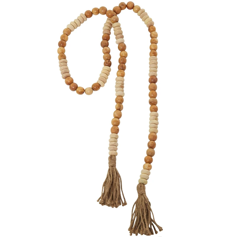 Brown Wood Beaded Garland with Tassel