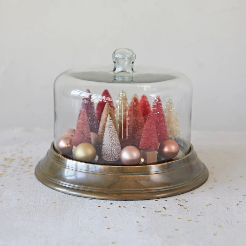 Hello Honey® 12" Glass Cloche with Antique Brass Finish Aluminum Base