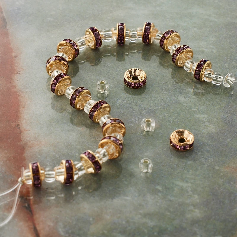 Glass Rhinestone & Metal Rondelle Beads