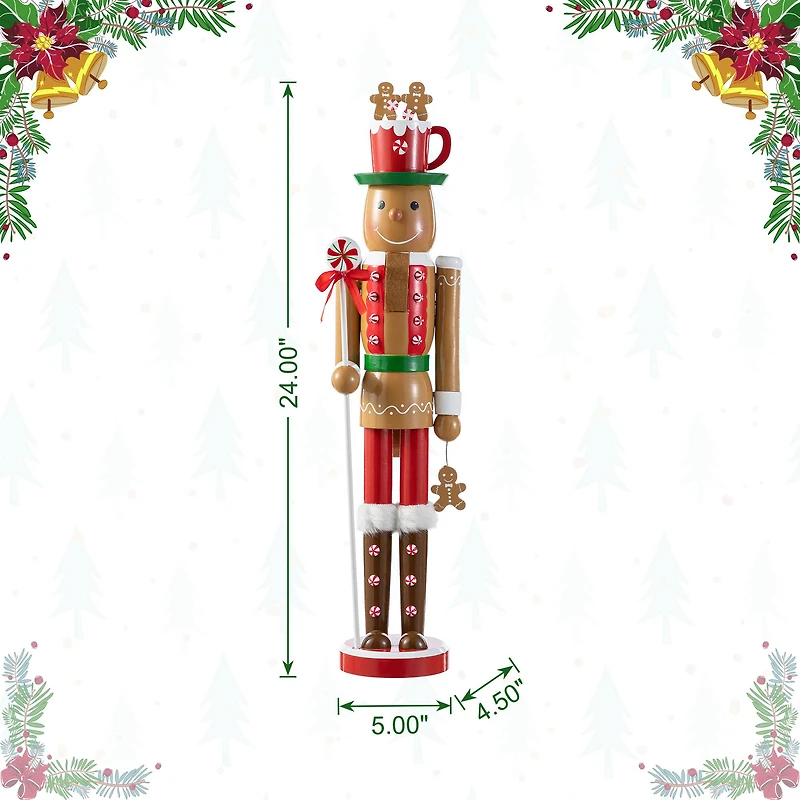 Glitzhome® 24"H Wooden Christmas Gingerbread Man Nutcracker