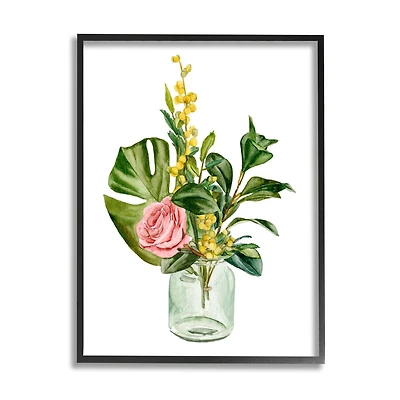 Stupell Industries Pink Rose Yellow Botanical Bouquet Glass Jar Watercolor Framed Wall Art