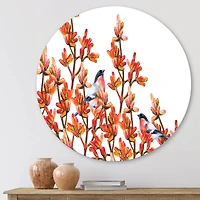 Designart - Flock of Bullfinches Birds on Orange Branches